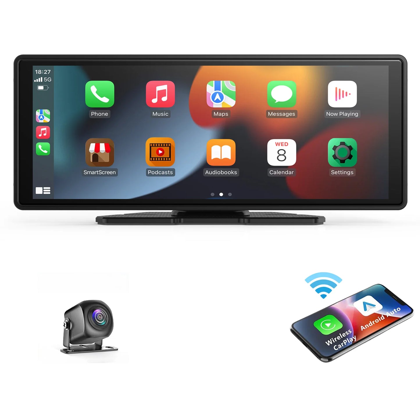 Portable Wireless CarPlay & Android Auto Touchscreen — Dash-Mount Car Stereo Display, Universal Fit