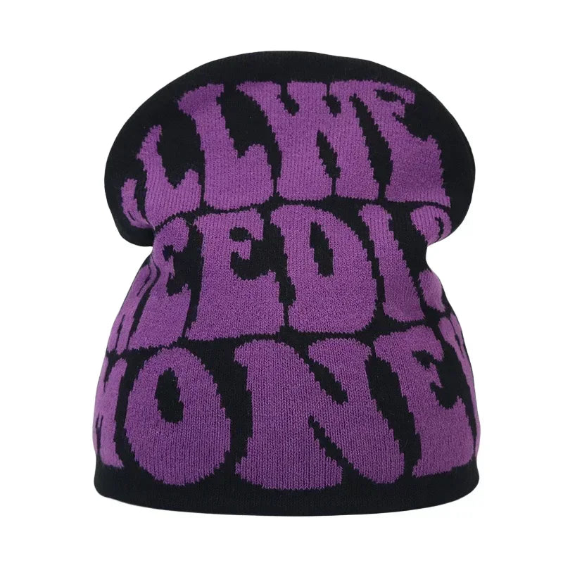 Y2K Letter Knit Beanie, Warm Ski Hat