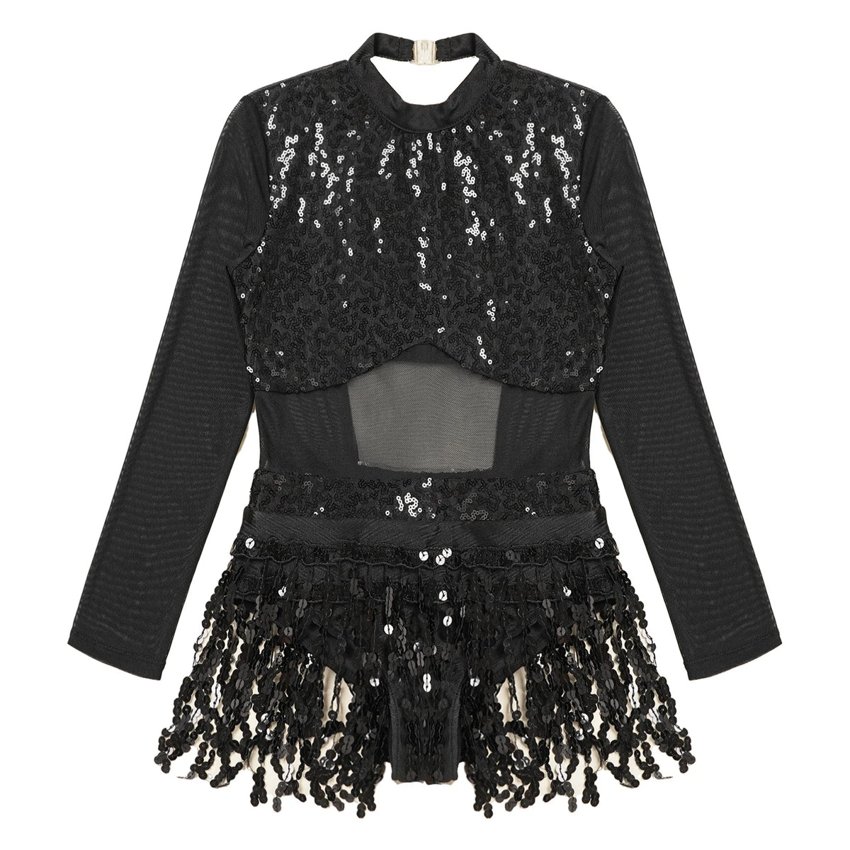 Girls sequin tassel Latin leotard dress