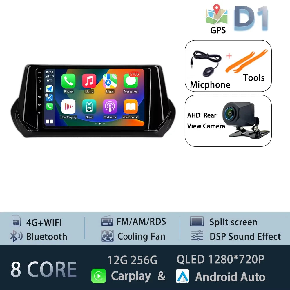 Car Stereo with Apple CarPlay & Android Auto, Compatible with Peugeot 2008 & 208 (2019-2022)