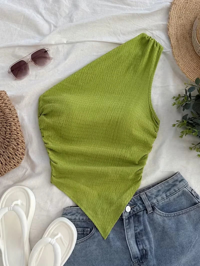 Women's asymmetric neckline crop tank top — view 6 of 8