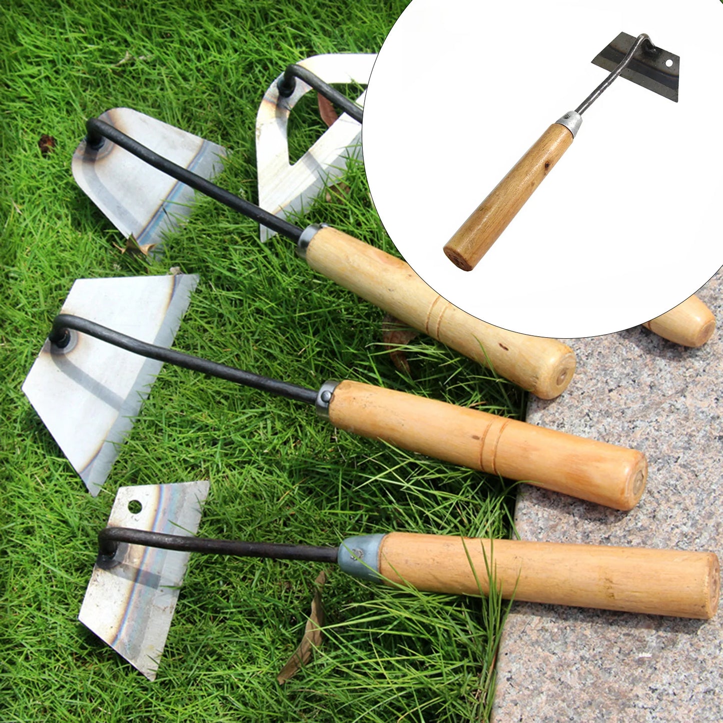 Carbon Steel Garden Hoe & Weeder — Dual-Purpose Hand Weeding Tool