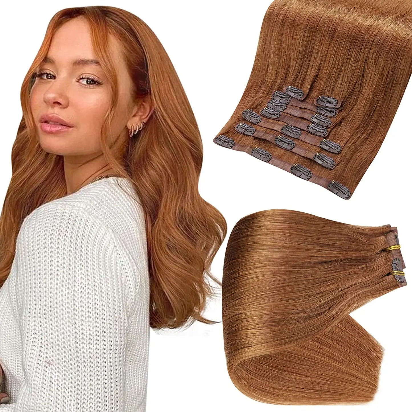 Full Shine Seamless Clip in Hair Extensions Remy Human Hair 8Pcs 120g & 80g Clip In Hair Extensions Human Hair Blonde Skin Weft