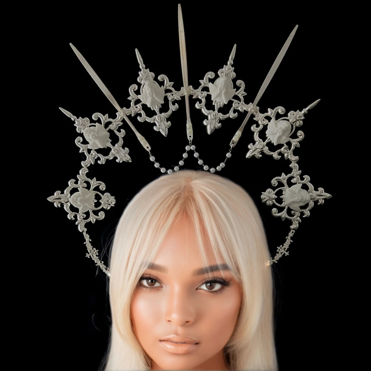 Handmade Halo Crown Headpiece Lolita Goddess KC Gothic Halo Crystal Crown Headband Hair Accessories
