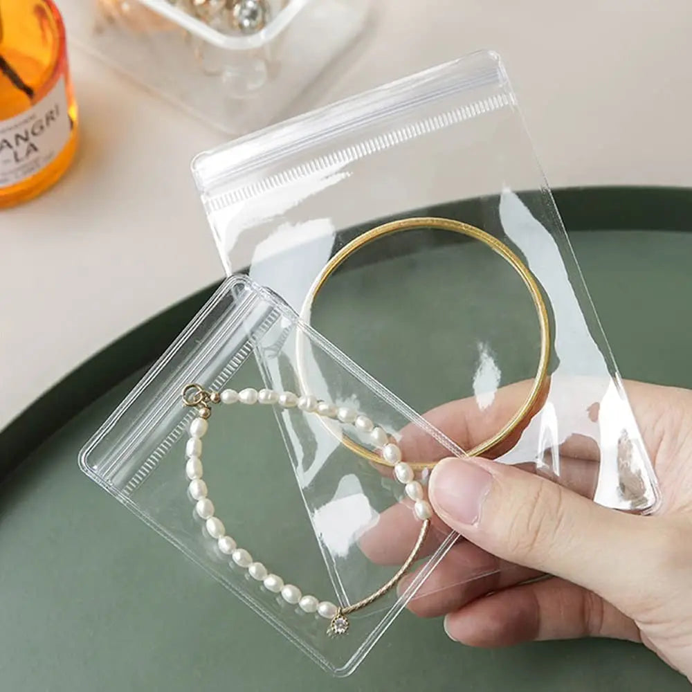 100PCS Clear PVC Jewelry Zip Bags – Self-Sealing Storage Bags for Rings, Earrings & Bracelets | 7 Sizes