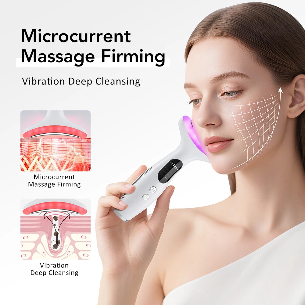EMS Face Neck Beauty Device 7 Colors LED Light Skin Rejuvenation Tightening Anti Wrinkles Vibration Facial Lifting Massager