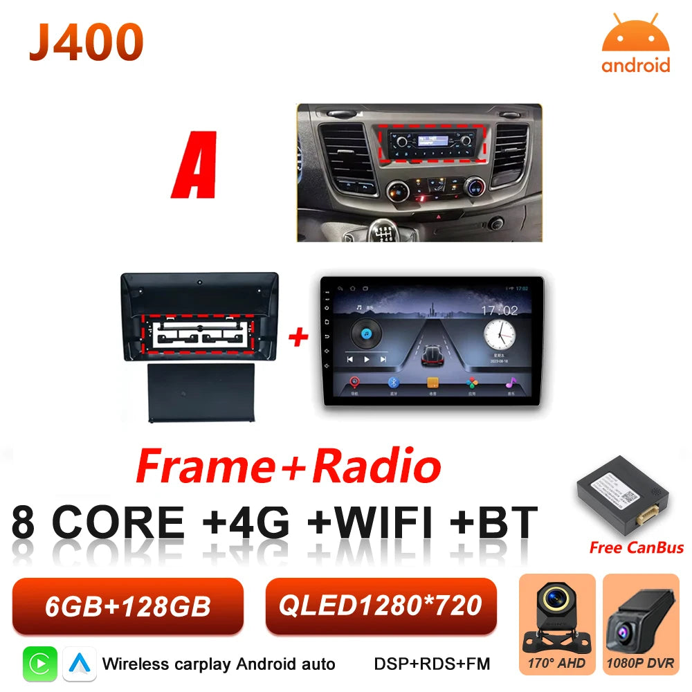 Android 16 Auto Car Radio For Ford Transit Custom 350 Transit V363 Wireless Carplay Multimedia Player GPS Navigation DSP 5G Wifi