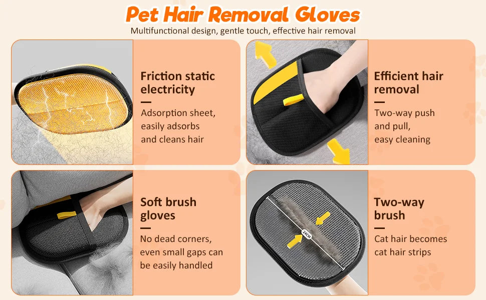 Pet Hair Removal Tool Reusable Static Removal Gloves Deshedding Brush Glove for Dog Cat Double-Sided Fur Hair Cleaning Glove Cat