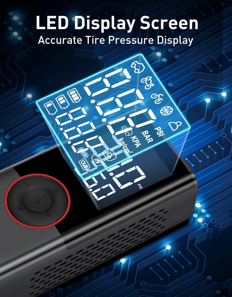 LEIBOO 150PSI Smart Air Pump Tire Inflator Portable Air Compressor with Digital Pressure Gauge for Car Bike Motorcycle Ball
