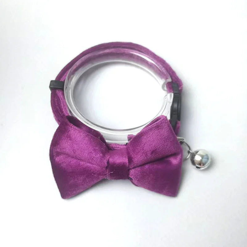 1Pcs/2Pcs Cat Collar with Bell Bow Tie Velvet & Fabric Adjustable Safety Collar for Small Dogs Kittens Pet Supplies