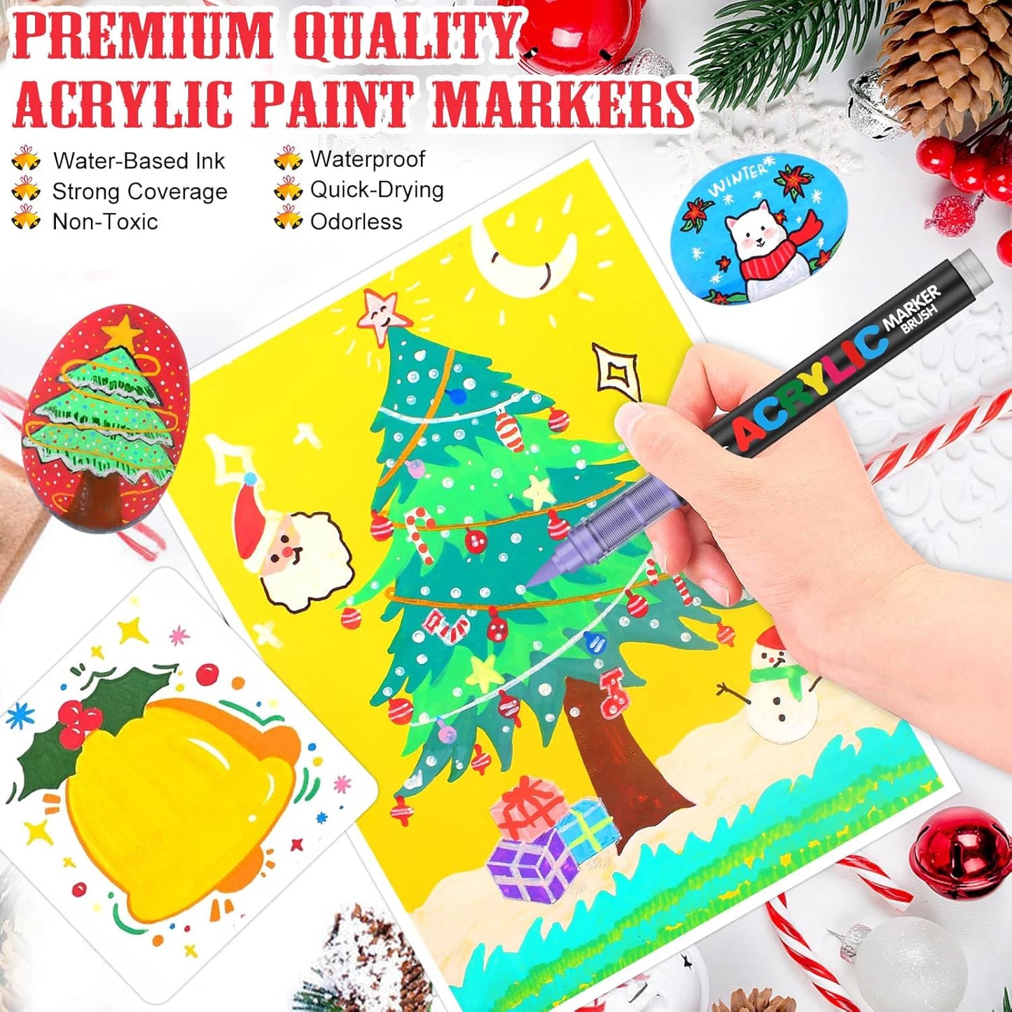 12-366 Colors Acrylic Painting Marker Waterproof Acrylic Brush Marker Professional Acrylic Marker Set DIY Coloring Art Supplies
