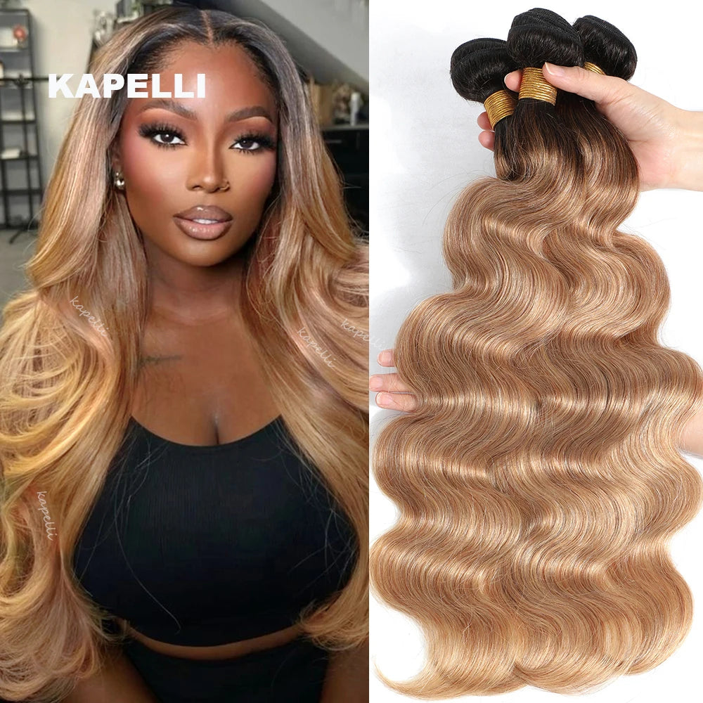 Honey Blonde Body Wave Human Hair Bundles - 100% Remy Extensions