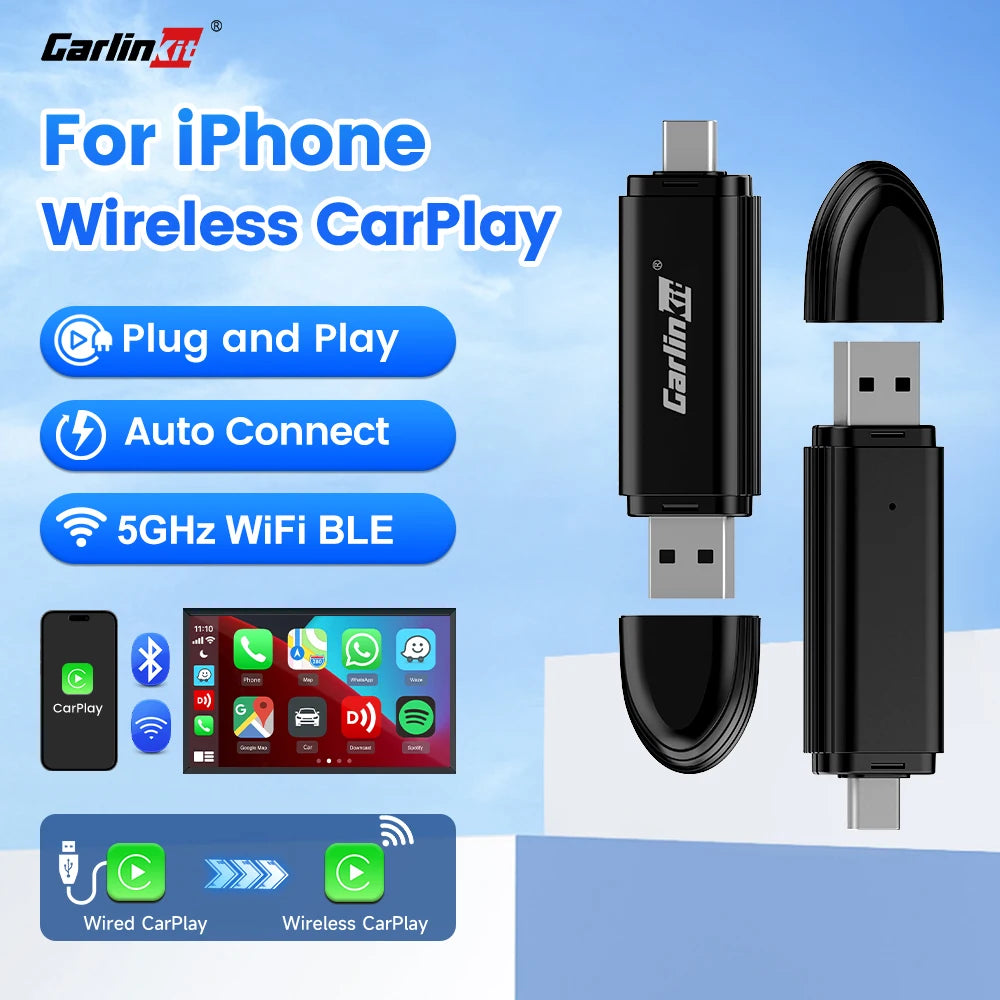 2026 New CarlinKit Mini Smart Car Dongle Wired To Wireless CarPlay Adapter Car Intelligent Systems Upgrade WiFi BT Auto Connect