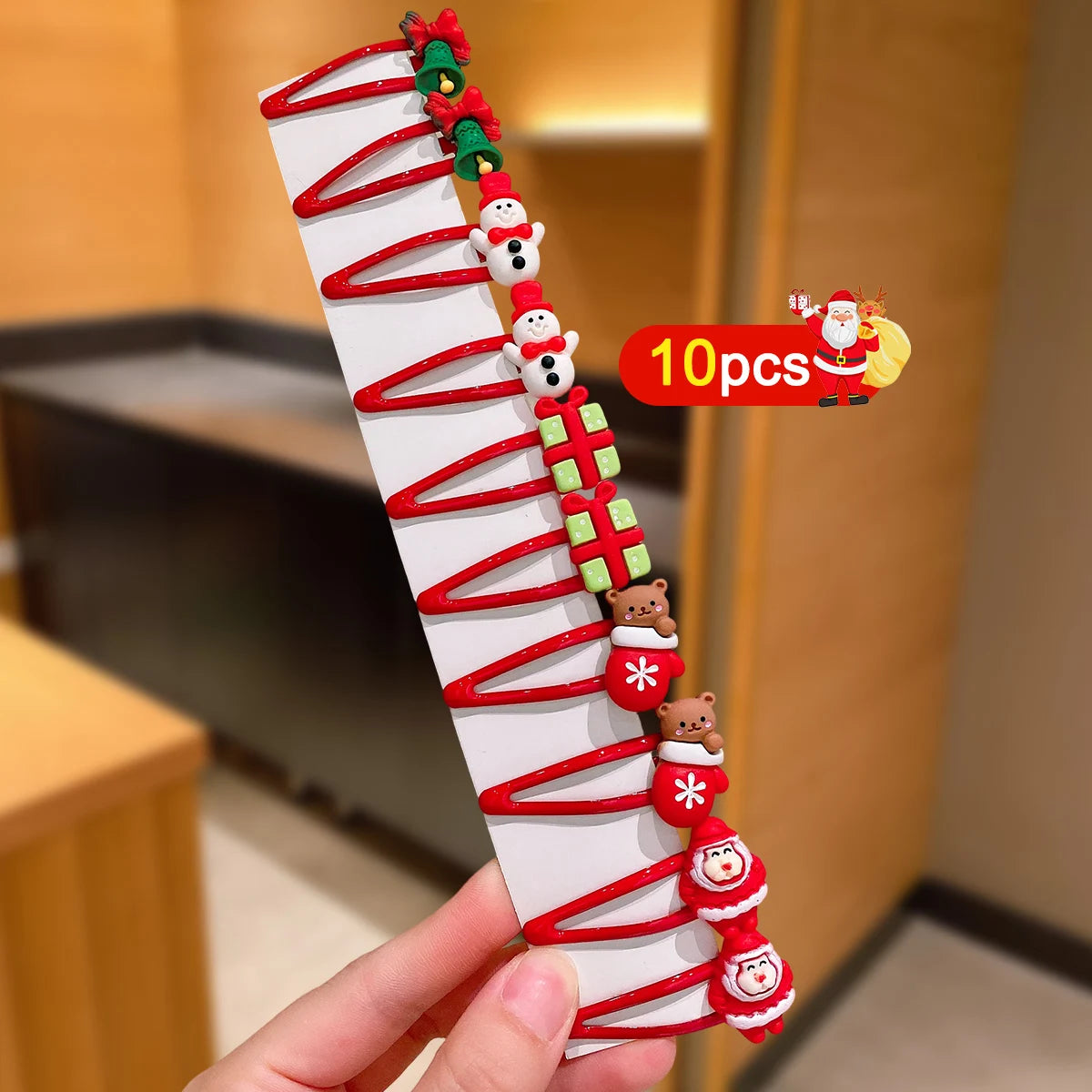 10pcs Girls Christmas Hair Clips Cartoon Santa Snowflake Reindeer Tree Penguin Bear Bell Fashionable BB Bows for Holiday Parties