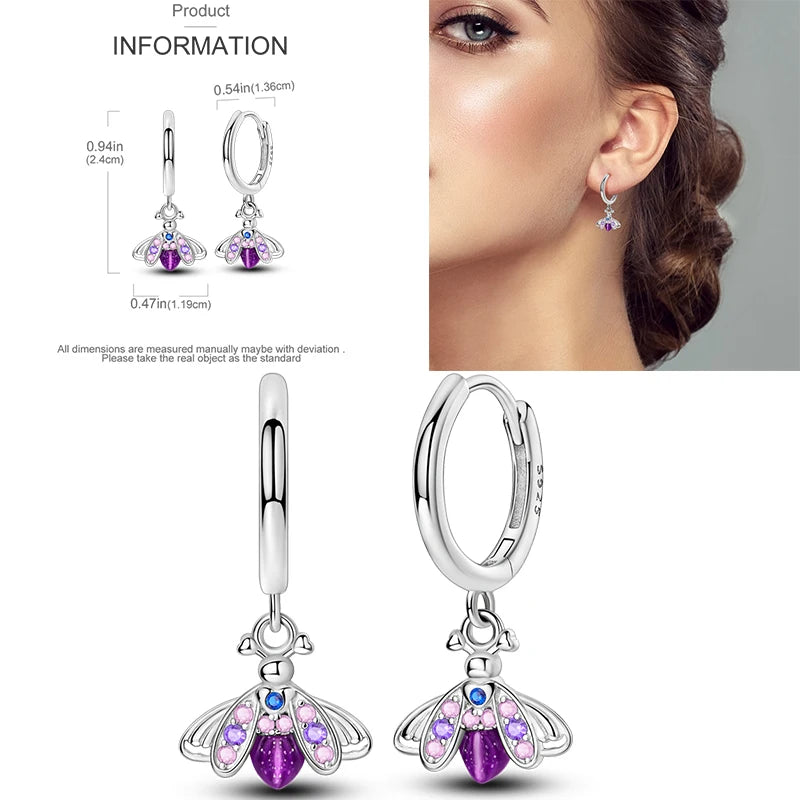 Sparkling Gold Woman Hoop Earrings 925 Sterling Silver Butterfly Colored Zirconium Earrings for Women Jewelry Anniversary Gift