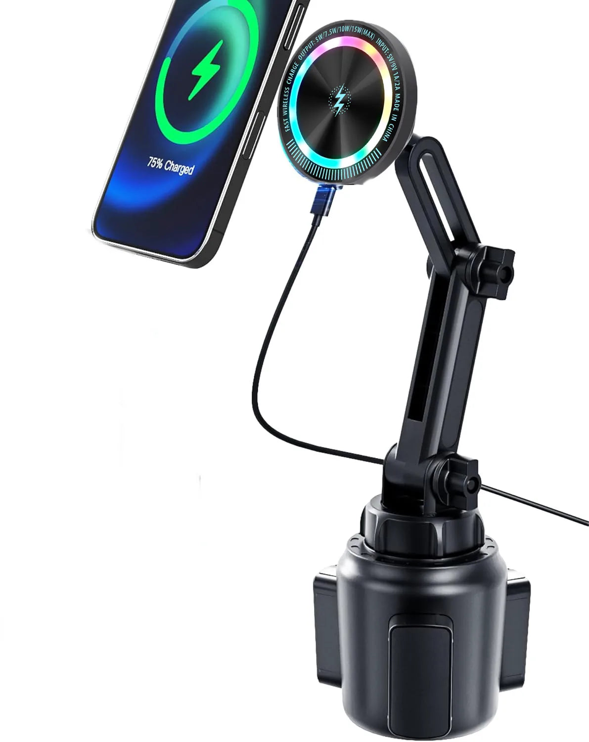 Wireless Charger Flexible Arm Magnetic Car Cup Phone Holder Maxsafe Car Charging For Magsafe iPhone 15 Samsung S23 Ultra Stand