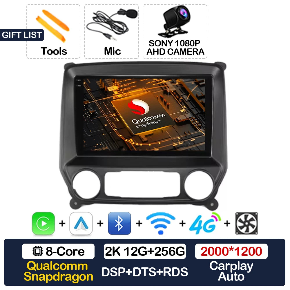 Android 16 Car Radio For Chevrolet Silverado 3 GMTK2 2014 2015 2016 2017 2018 Carplay Auto 2K Screen Multimedia Video Player GPS