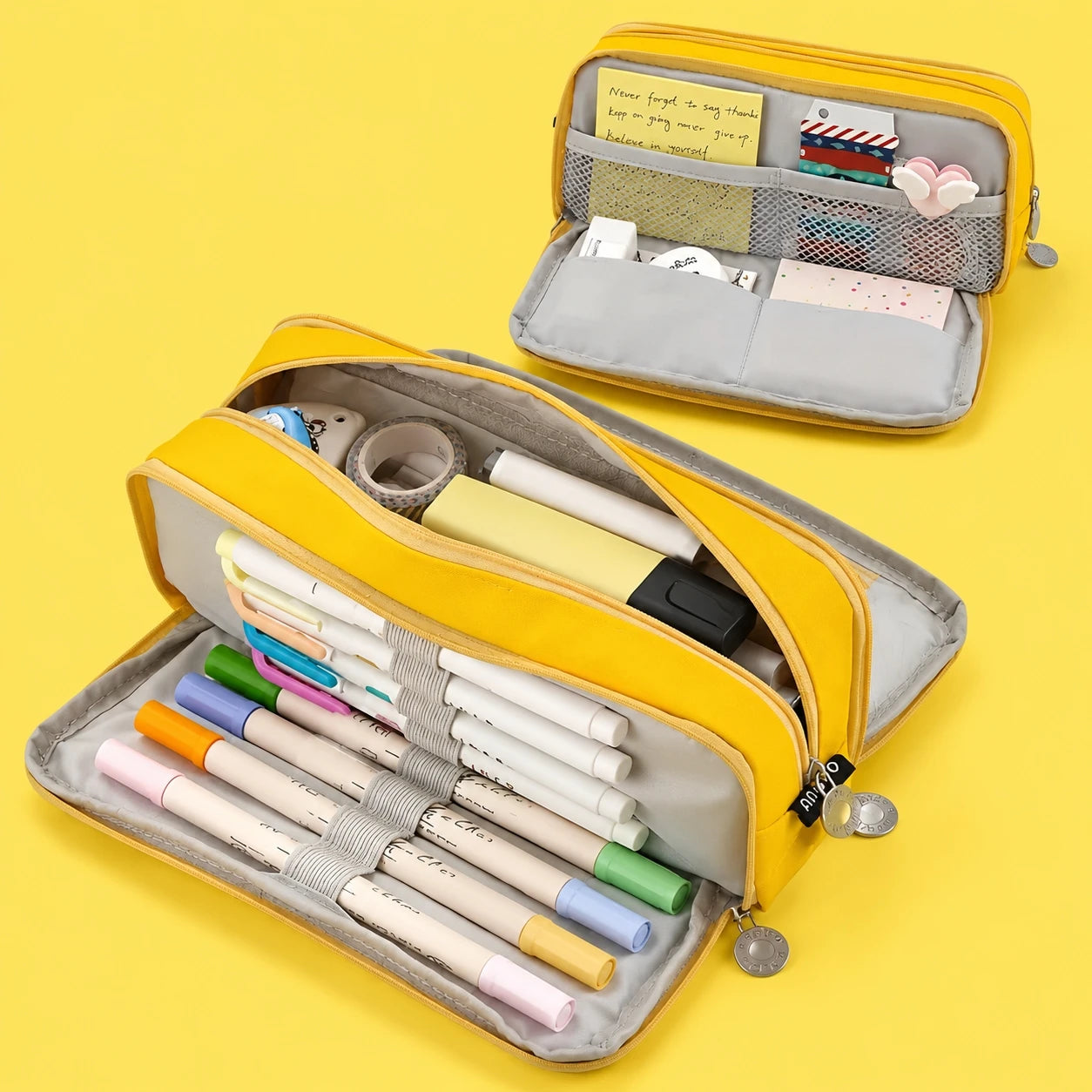 Large-Capacity Three-Layer Oxford Cloth Pencil Case with Versatile Functions, Suitable for Both Student and Office Scenarios.