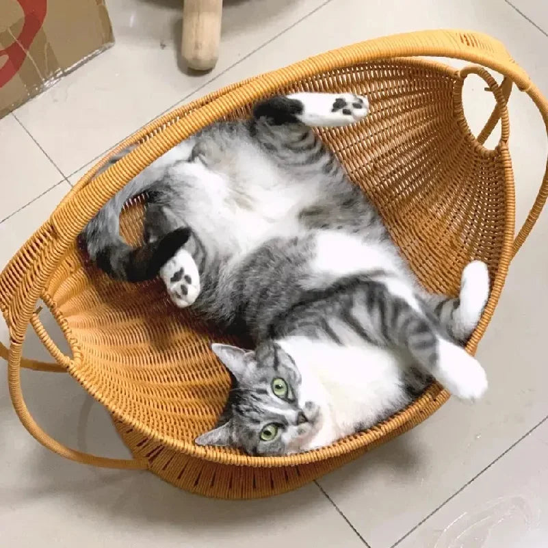 Woven-Look Semi-Enclosed Cat Bed - Basket Style House – photo 2