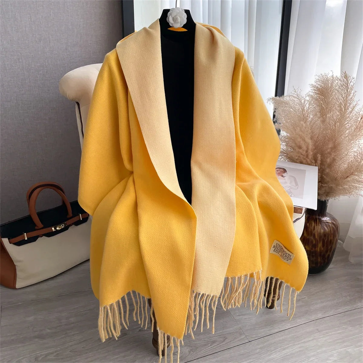 Women's Solid Tassel Scarf - Long Cashmere-Feel Blanket Wrap