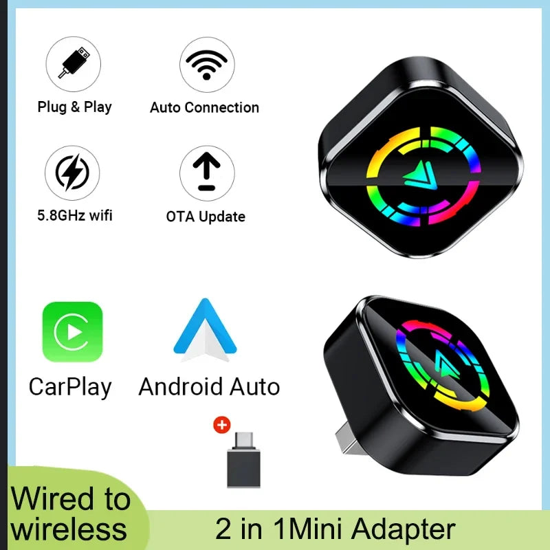 2-in-1 Wireless CarPlay & Android Auto Adapter — Smart WiFi Dongle for iPhone & Android