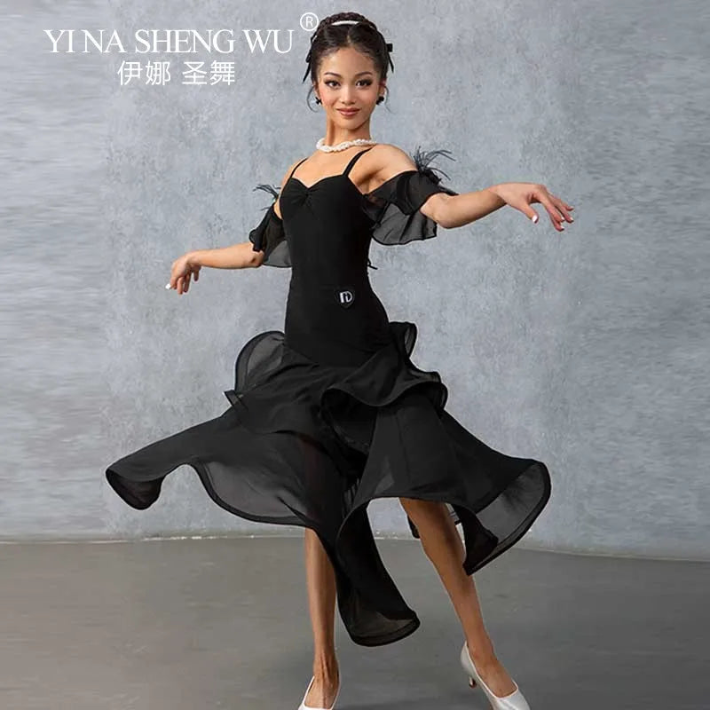 Girls double-layer chiffon ballroom dance dress