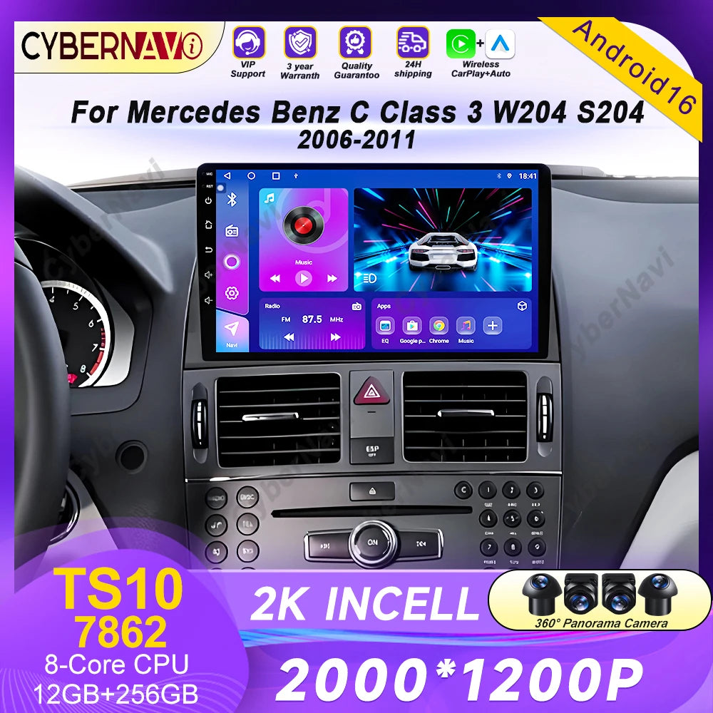 Android  For Mercedes Benz C Class 3 C220 C180 W204 S204 2006 - 2011 Car Auto Carplay Radio Multimedia Screen GPS Navigation  BT