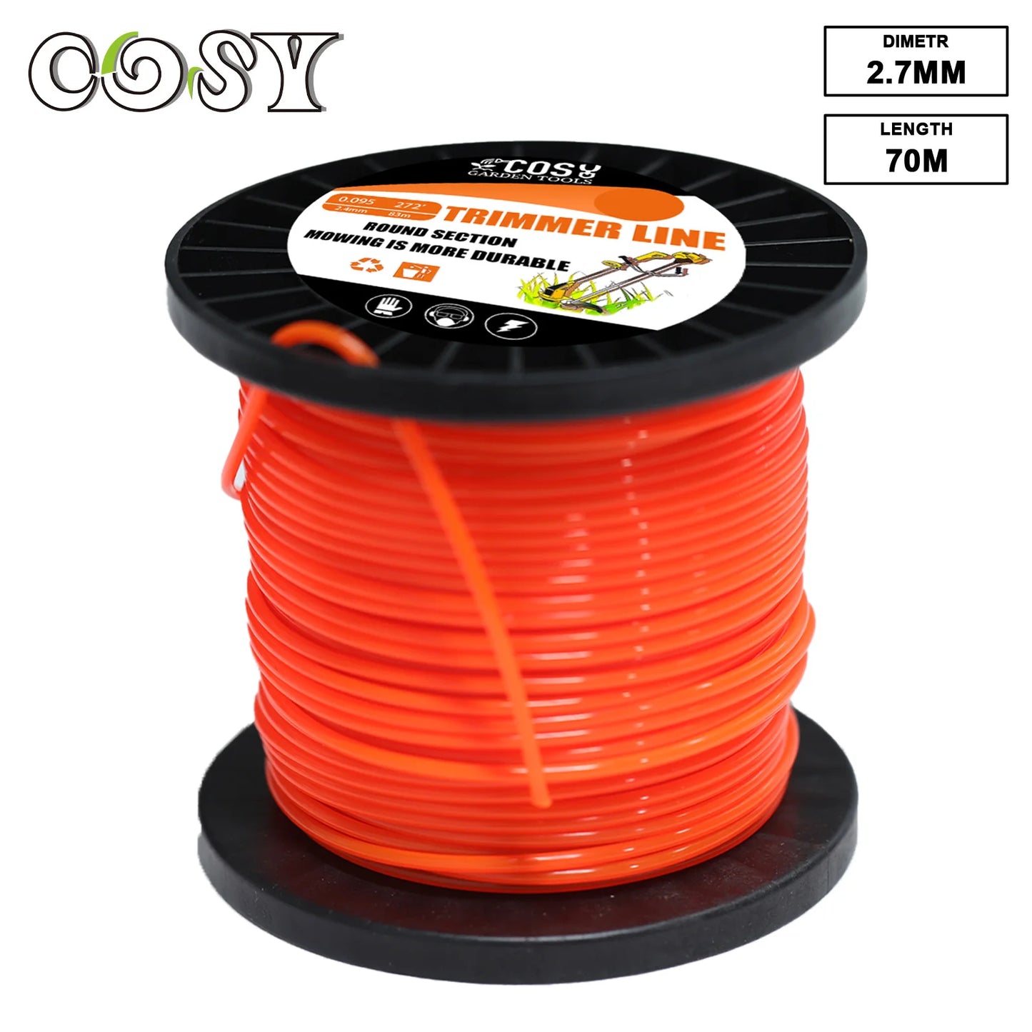 1LB 2.4/2.7/3.0/4.0mm Mowing Nylon Grass Trimmer Rope Brush Cutter Strimmer Line Orange Round Brushcutter Trimmer Cord Line Wire