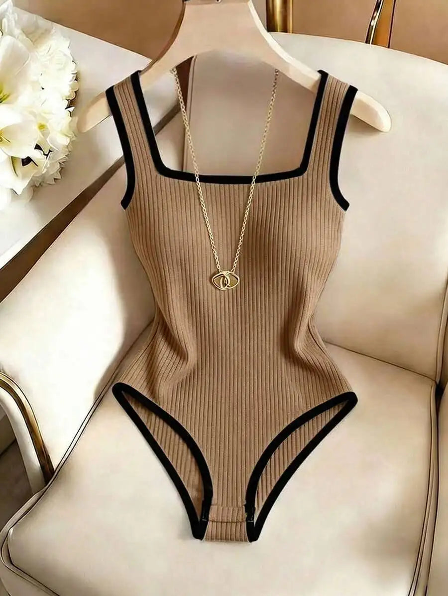 Women's Ribbed Square Neck Bodysuit — 3-Piece Set