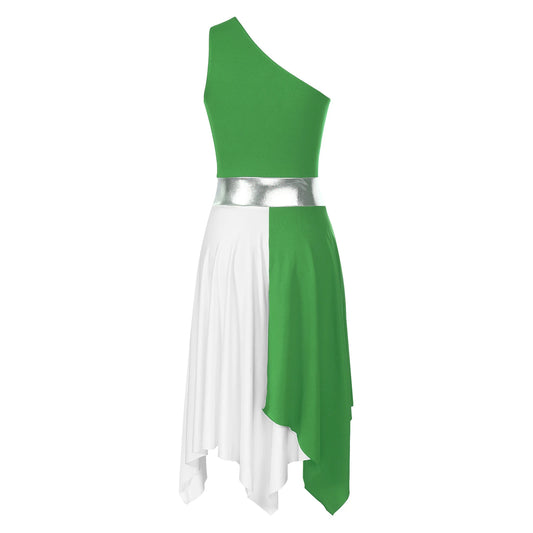Women's one-shoulder patchwork praise dance dress