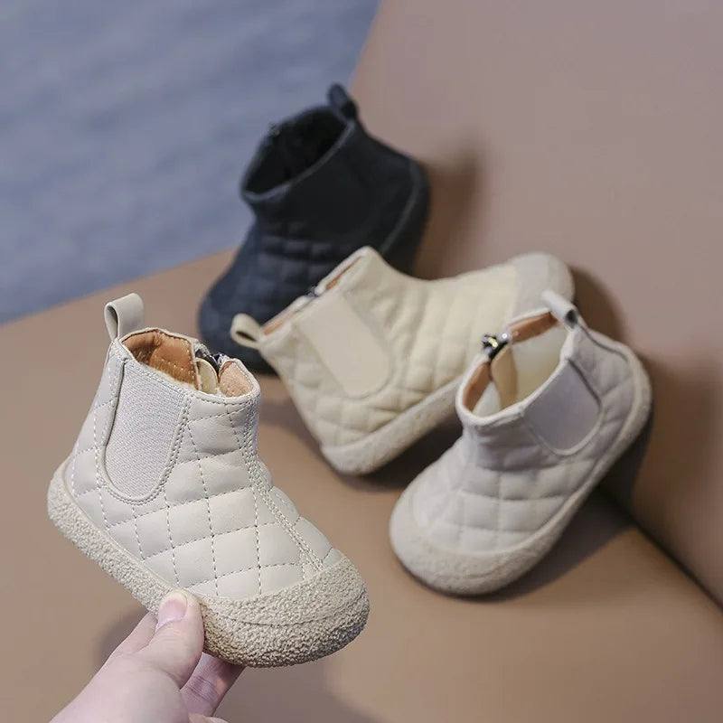 Toddler Plush Snow Boots - Non-Slip Cotton Winter Shoes for Kids