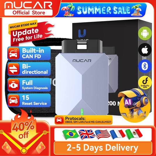 Lifetime Free Update MUCAR BT200 Max OBD2 Scanner CAN FD Bi-Directional Control All System Diagnostic Tool 15 Reset for All Cars