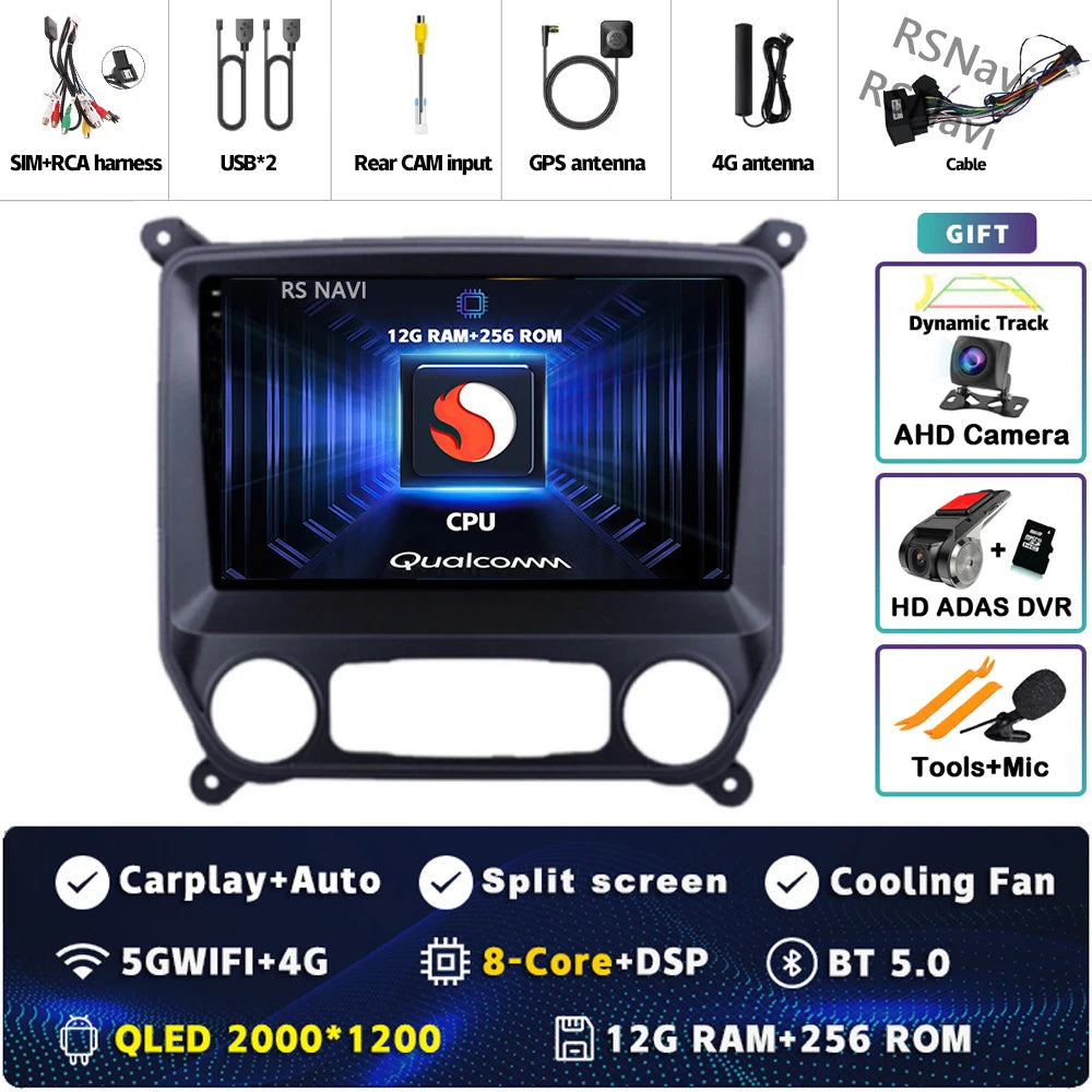 Android 16 Carplay Auto Car Radio Multimedia For Chevrolet Silverado 3 GMTK2 2014 2015 2016 2017 2018 GPS BT 4G Stereo Head Unit