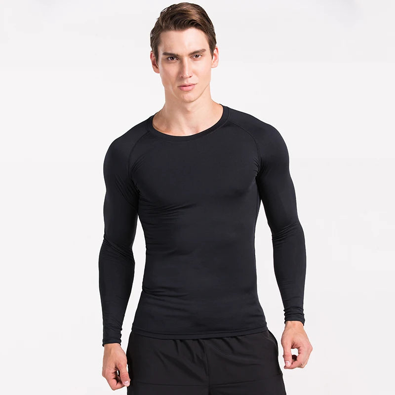 Men's Compression Long-Sleeve Top — Quick-Dry Gym Training & Workout Shirt