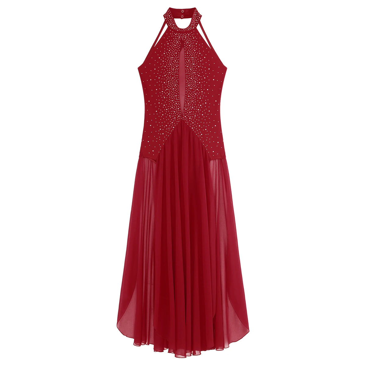 Women's halter lyrical dance dress with rhinestone strappy back