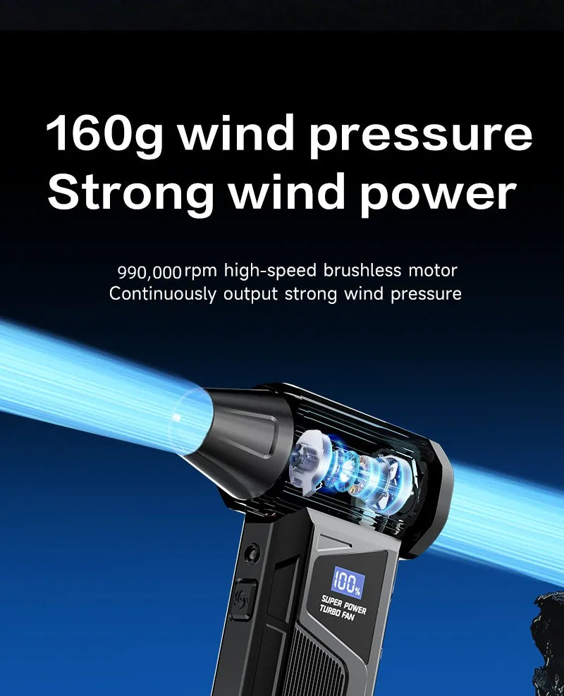 990000RPM Electric Air Blower Powerful Turbo Fan Multi-Purpose Rechargeable Blower Brushless Motor Car/PC/Home/Outdoor Tool
