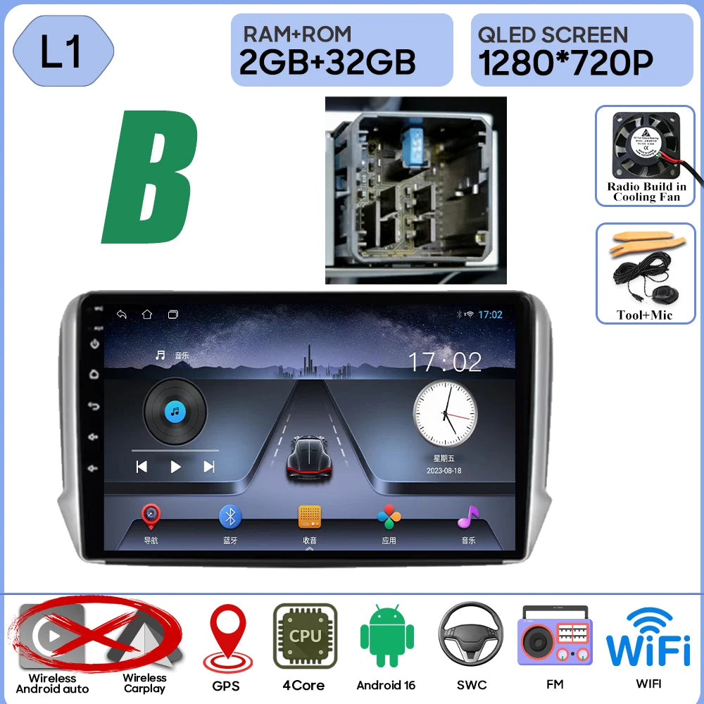 Android 16 GPS Navigation For Peugeot 2008 208 Series 2012 - 2018 Carplay Car Radio Multimedia Player Stereo Video BT 2k Screen