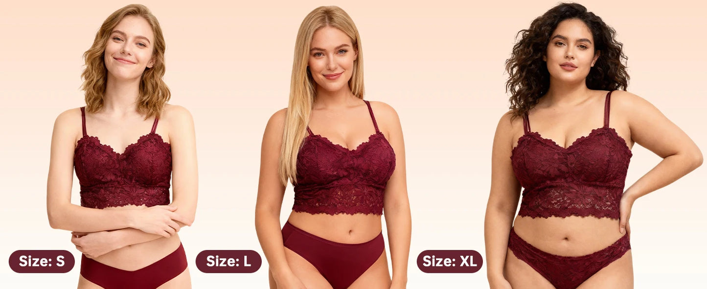 4pcs Women'S Sexy Lace Bra & Panty Set, Breathable & Comfortable, Removable Bra, Stretchy Lingerie Set