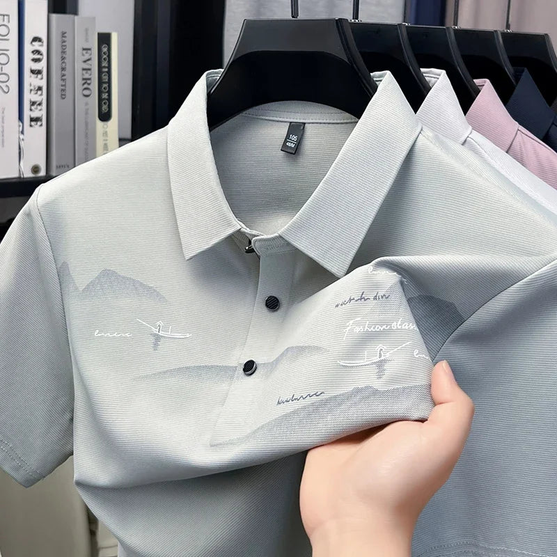 Men's Textured Mesh Polo - Cool-Touch Lapel, Two-Button Placket