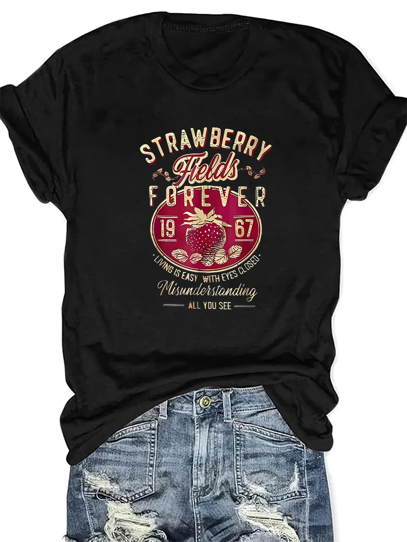 Women's Letter-Print Short-Sleeve T-Shirt — Casual Crew-Neck Summer Top