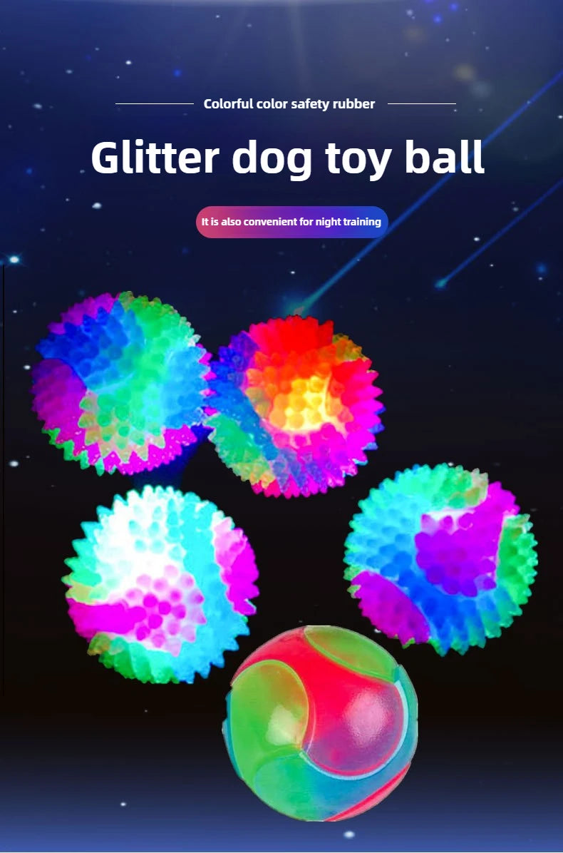 Glowing Bouncy Ball with Whistle Sound Elastic Chew Toy for Dogs Teeth Cleaning Massage Ball Safe Pet Toys Stress Relief Gift‌