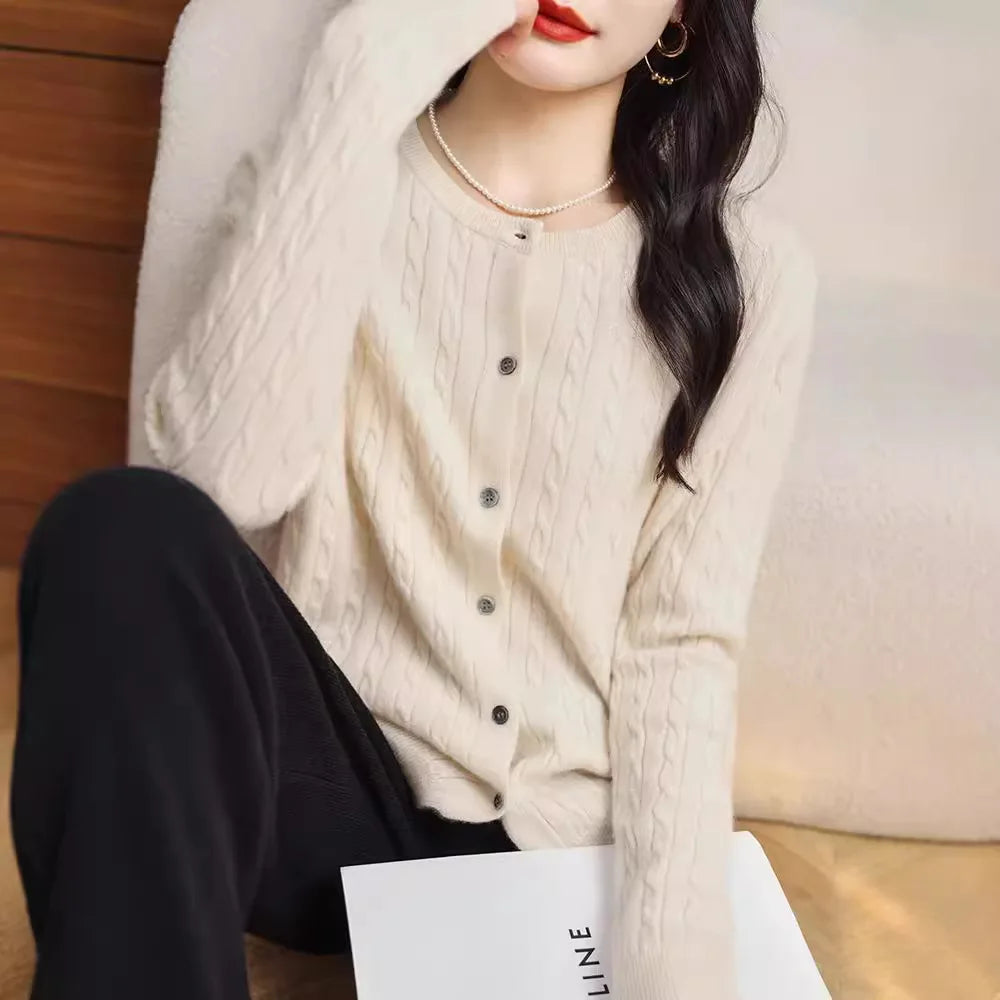 Women's Slim Fit Thick Knit Cardigan - Warm Crew Neck Sweater - photo 3