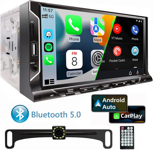 7" 2-DIN Car Stereo with Backup Camera — CarPlay, Android Auto, Bluetooth, Mirror Link, FM/AUX