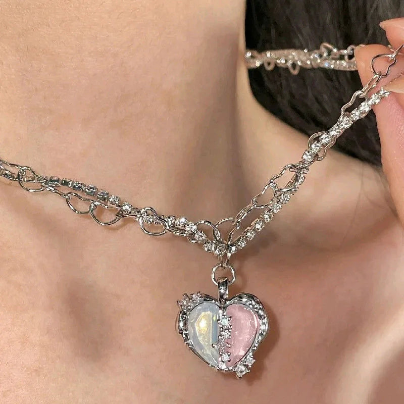 Crystal Zircon Cross Pendant Necklace for Women - Dainty Layering Chain