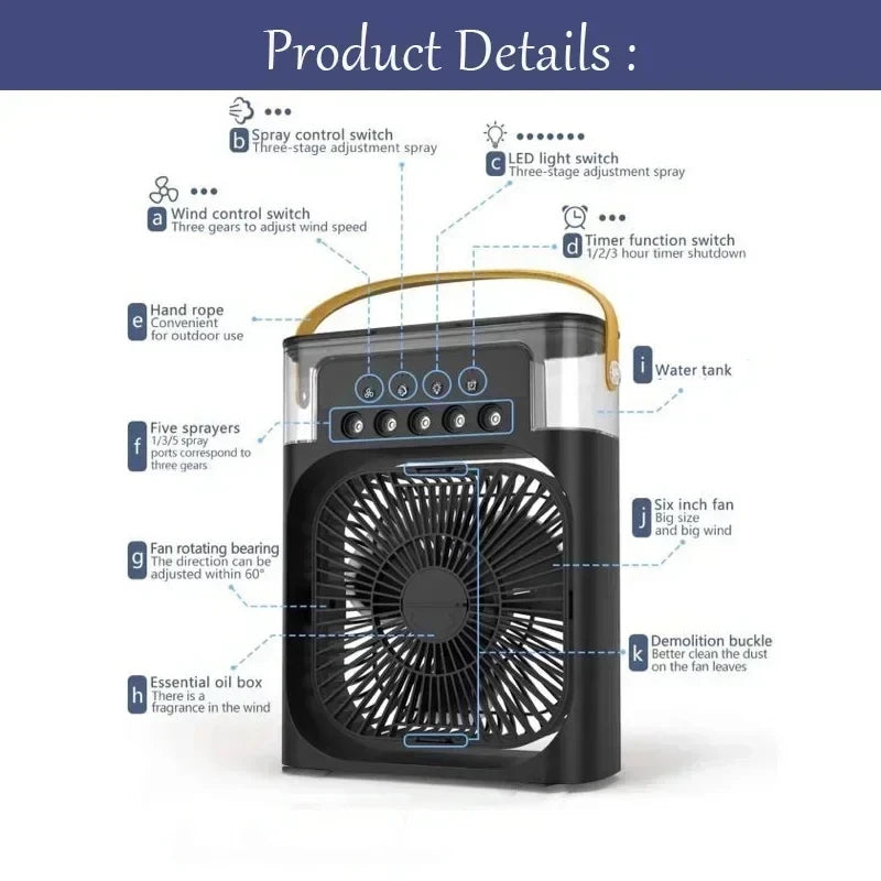 3-in-1 Personal Air Cooler – Portable Evaporative Fan, Humidifier & LED Night Light