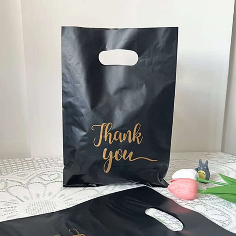 30/20/10pcs Gift Packaging Bags 6 Size Gratitude Handbags Thank you Plastic Shopping Tote Bags Wedding Birthday Bag Flat Pockets
