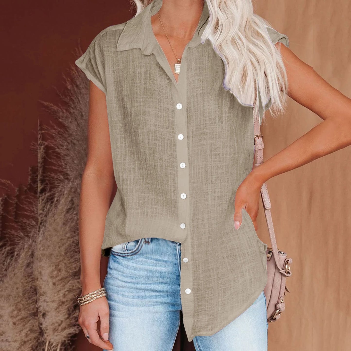 Women's Cotton-Linen Shirt — Casual Loose Short-Sleeve Summer Top