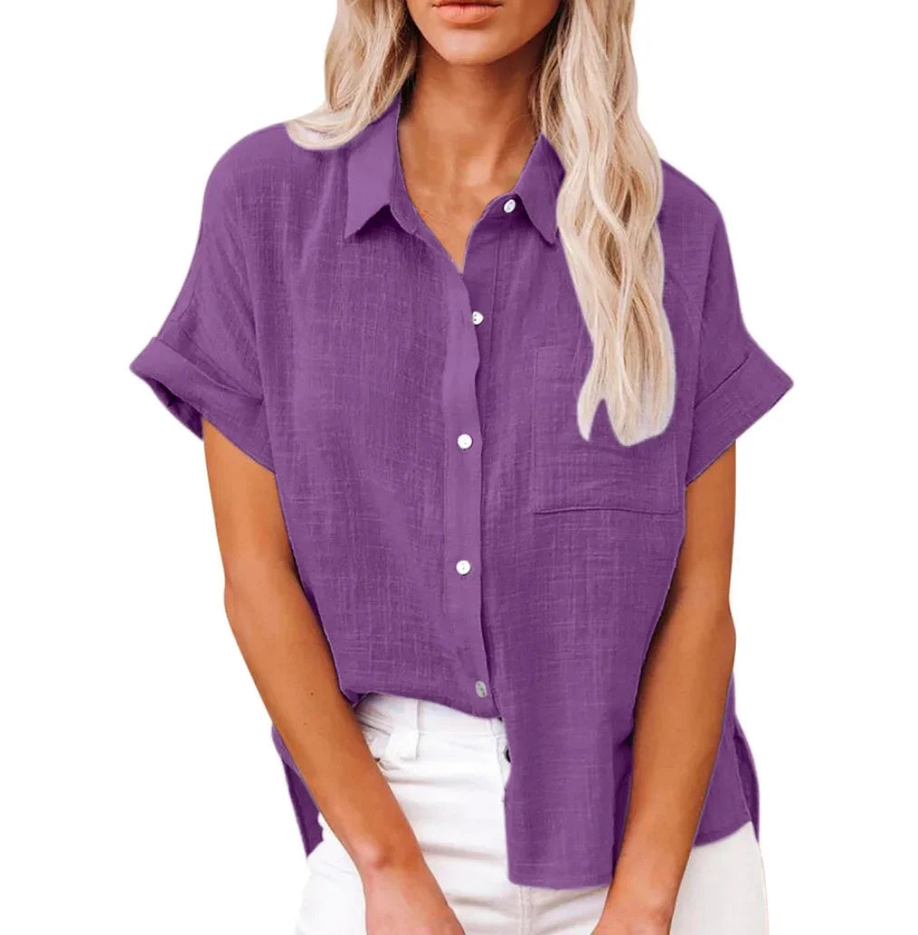 Women's Cotton-Linen Blouse — Loose Short-Sleeve Casual Summer Top