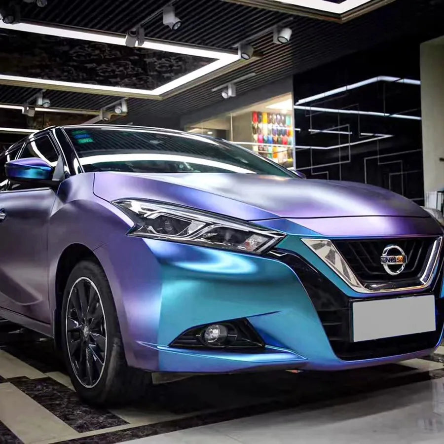 30 X 100CM Chameleon Vinyl Wrap Matte Metallic Vehicle Film Purple to Blue Stretchable Air Release DIY Decals (Purple to Blue)