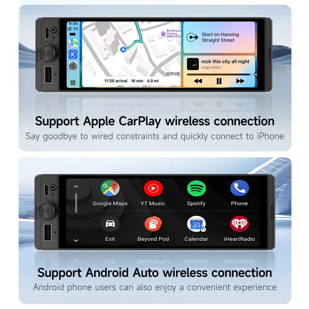6.28" 1 DIN Universal Car Stereo with Apple CarPlay & Android Auto (MP5)